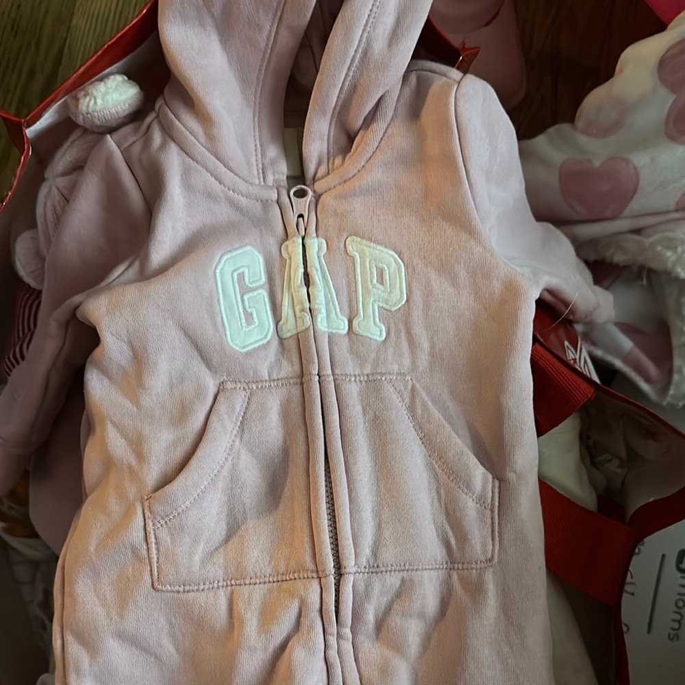GAP Pink Hooded Baby Onesie